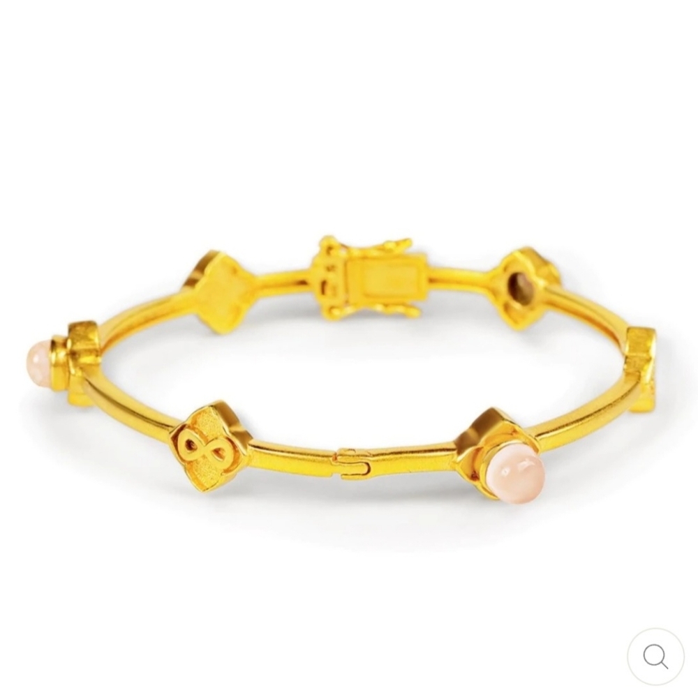 Subtle Divinity Gold Plated Rose Quartz Bangle Bracelet